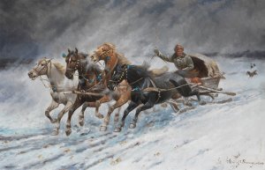 Auf der Flucht vor den WOlfen by Adolf Baumgartner-Stoiloff Oil Painting