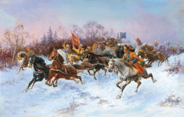 Goldtransport in Sibirien by Adolf Baumgartner-Stoiloff - Hand-Painted Oil Painting Reproduction