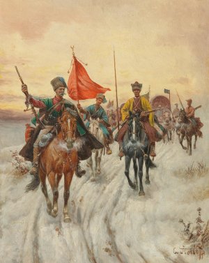 The Escort by Adolf Baumgartner-Stoiloff Oil Painting