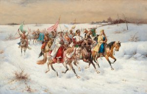 Wedding Procession in a Winter Landscape by Adolf Baumgartner-Stoiloff Oil Painting