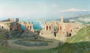 A View of the Amphitheatre at Taormina with Etna Beyond Oil painting by Adolf Bohm