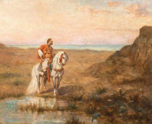 A Rider in a Landscape by Adolf Christian Schreyer Oil Painting
