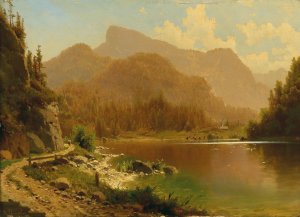 The Krottensee with View of the Schafberg by Adolf Chwala Oil Painting