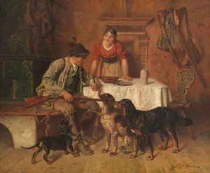 Brotzeit des Jagers by Adolf Eberle Oil Painting
