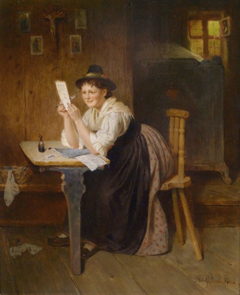 Der gelunge Brief by Adolf Eberle - Hand-Painted Oil Painting Reproduction