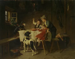 Dinner Time by Adolf Eberle Oil Painting