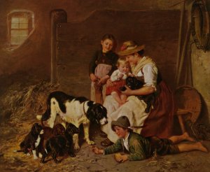 New Puppies by Adolf Eberle Oil Painting