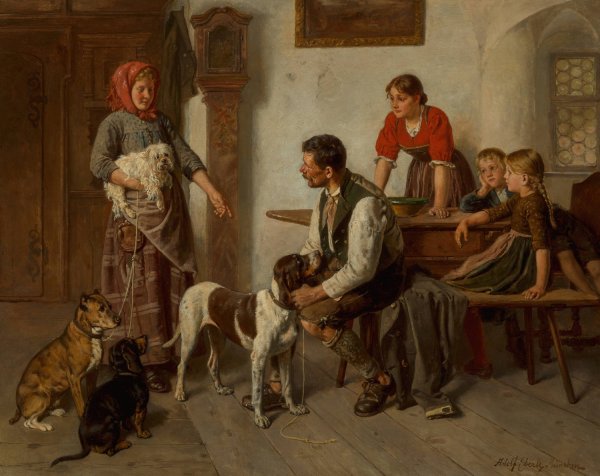 The Dog Seller by Adolf Eberle - Hand-Painted Oil Painting Reproduction