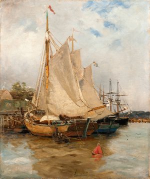 In the Harbour by Adolf Fredrik Nordling Oil Painting