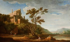 Landscape with Castle Ruins by Adolf Fryderyk Harper Oil Painting