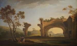 Landscape with Ruins of the Aqueduct by Adolf Fryderyk Harper Oil Painting