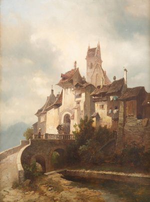 Medieval town by Adolf Gustav Thamm Oil Painting