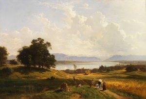 Der Starnberger See von POcking aus gesehen by Adolf Heinrich Lier Oil Painting