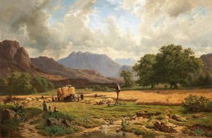 Grain Harvest in the Mountain by Adolf Heinrich Lier Oil Painting