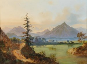 Lake In A Mountain Landscape by Adolf Heinrich Lier Oil Painting