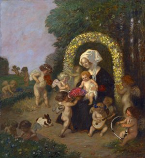 Madonna with Child in a Flower Garland by Adolf Hengeler Oil Painting