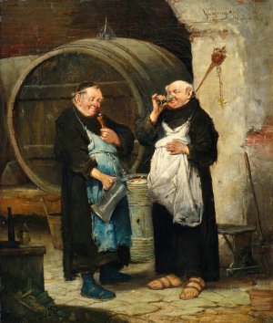 Zwei Monche im Weinkeller by Adolf Humborg Oil Painting