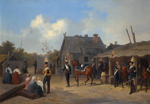 Soldiers Bivouacking In A Village by Adolf Ignatevich Ladurner Oil Painting