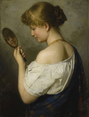 Portrait Of A Young Girl With Mirror by Adolf Joseph Grass Oil Painting