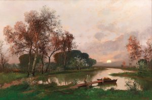 A Landscape On The Pond by Adolf Kaufmann Oil Painting