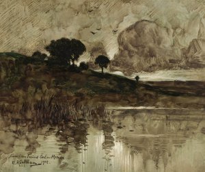 Herbstabend am See by Adolf Kaufmann Oil Painting