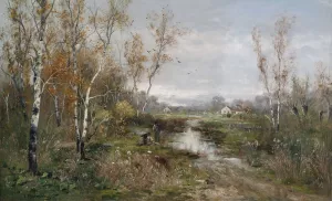 Herbstliche Moorlandschaft an einem Birkenhain by Adolf Kaufmann Oil Painting