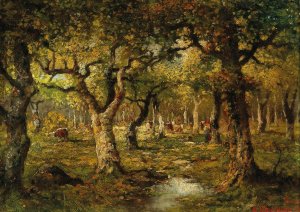 In the Forest of Barbizon by Adolf Kaufmann Oil Painting