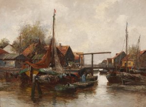 In The Harbour by Adolf Kaufmann Oil Painting