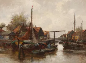 In The Harbour by Adolf Kaufmann Oil Painting