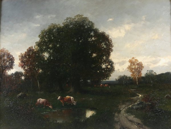 Kuhe auf der Weide by Adolf Kaufmann - Hand-Painted Oil Painting Reproduction