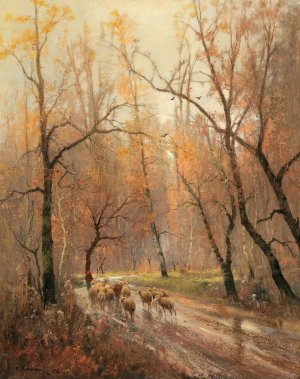Shepherdess Returning Home by Adolf Kaufmann Oil Painting
