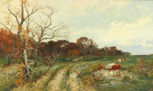 Sommerlandschaft mit weidenden Kuhen by Adolf Kaufmann Oil Painting
