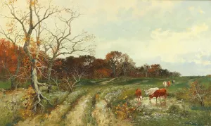 Sommerlandschaft mit weidenden Kuhen by Adolf Kaufmann Oil Painting