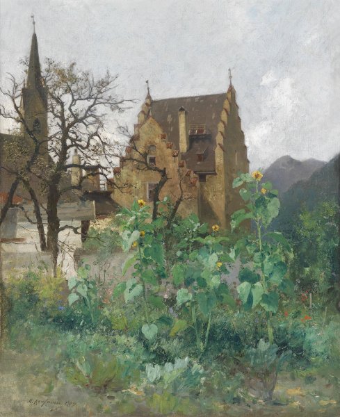 Sonnenblumen im Vorgarten  by Adolf Kaufmann - Hand-Painted Oil Painting Reproduction