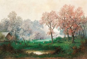 Unter bluhenden Baumen by Adolf Kaufmann Oil Painting