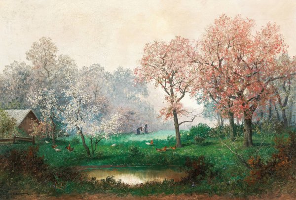 Unter bluhenden Baumen by Adolf Kaufmann - Hand-Painted Oil Painting Reproduction