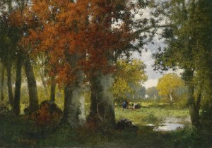 Waldlichtung mit Reisigsammlern by Adolf Kaufmann Oil Painting