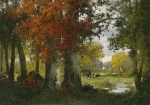 Waldlichtung mit Reisigsammlern by Adolf Kaufmann Oil Painting