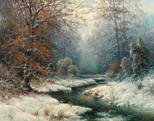 Winterliche Flusslandschaft by Adolf Kaufmann - Hand-Painted Oil Painting Reproduction