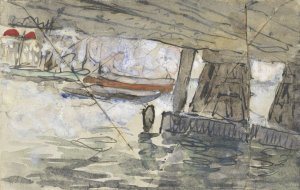 Gezicht onder een spoorviaduct te Amsterdam by Adolf Le Comte Oil Painting