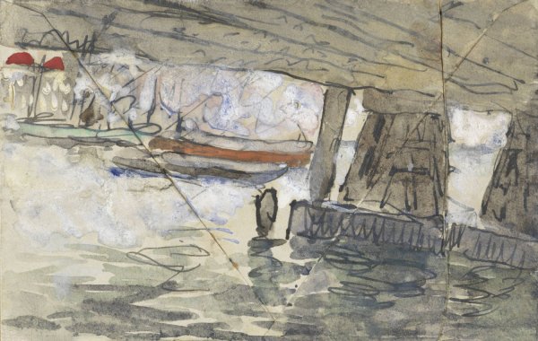 Gezicht onder een spoorviaduct te Amsterdam  by Adolf Le Comte - Hand-Painted Oil Painting Reproduction