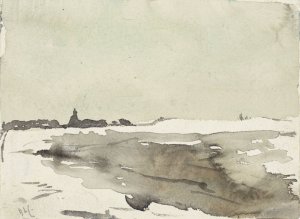 Winterlandschap met kerkje in het verschiet by Adolf Le Comte Oil Painting