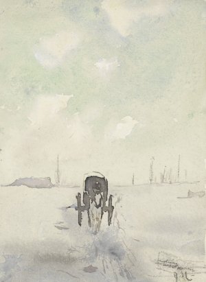 Winterlandschap met paard en wagen by Adolf Le Comte Oil Painting