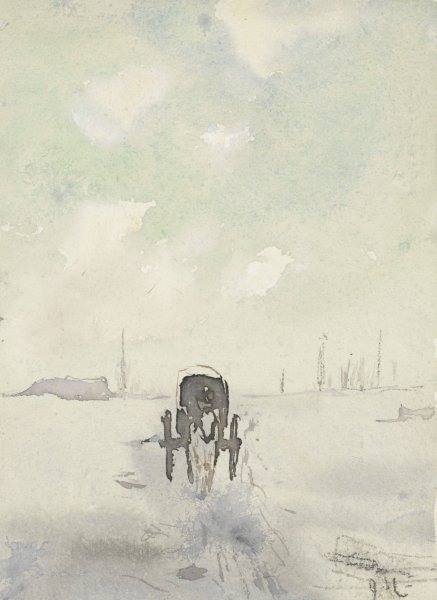 Winterlandschap met paard en wagen  by Adolf Le Comte - Hand-Painted Oil Painting Reproduction