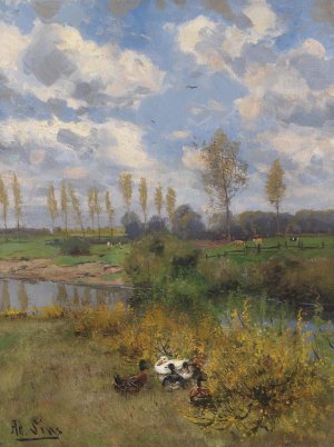 Enten am Bach by Adolf Lins Oil Painting