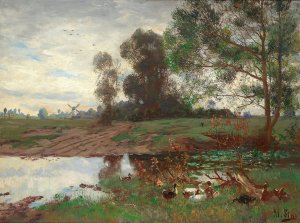 Enten am Weiher by Adolf Lins Oil Painting
