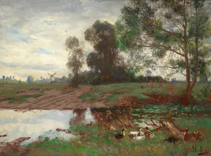 Enten am Weiher by Adolf Lins Oil Painting
