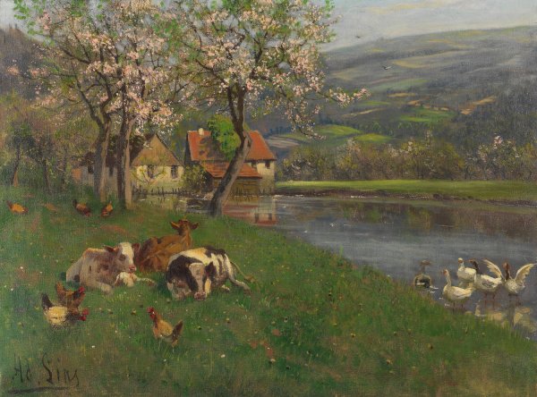 Sommertag am See  by Adolf Lins - Hand-Painted Oil Painting Reproduction