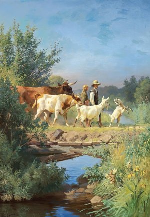 Over broen by Adolf Mackeprang Oil Painting