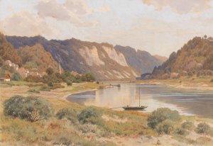 Stadt Wehlen an der Elbe, Sachsische Schweiz by Adolf Noether Oil Painting